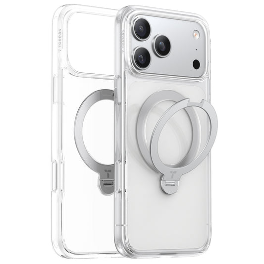 Custodia MagSafe per Apple iPhone 17 Pro, Torras, Ostand Spin, Trasparente