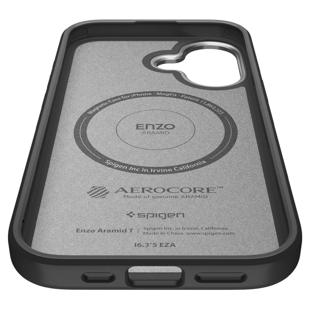 Custodia MagSafe per Apple iPhone 17, Spigen, Enzo Aramid T, Nera Argentata
