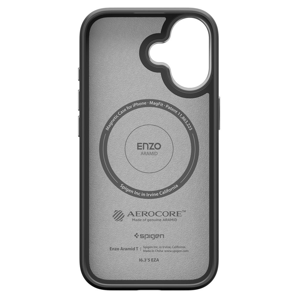 Custodia MagSafe per Apple iPhone 17, Spigen, Enzo Aramid T, Nera Argentata