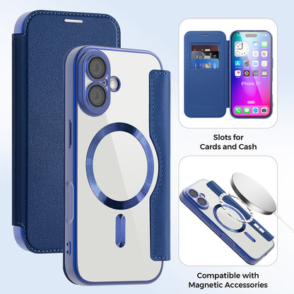 Custodia MagSafe per Apple iPhone 17, Techsuit, SmartMag Book, Blu