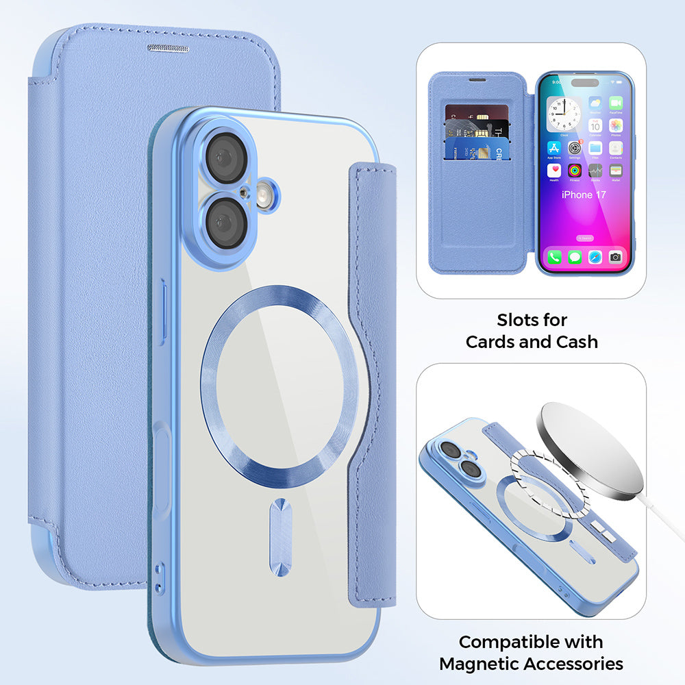 Custodia MagSafe per Apple iPhone 17, Techsuit, SmartMag Book, Blu