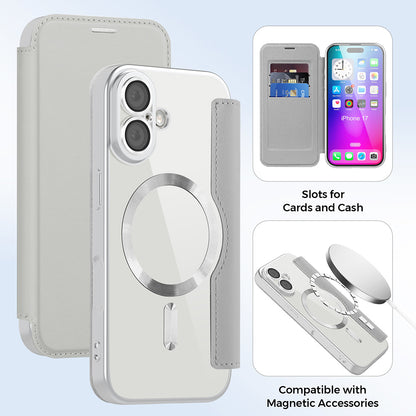 Custodia MagSafe per Apple iPhone 17, Techsuit, SmartMag Book, Grigio