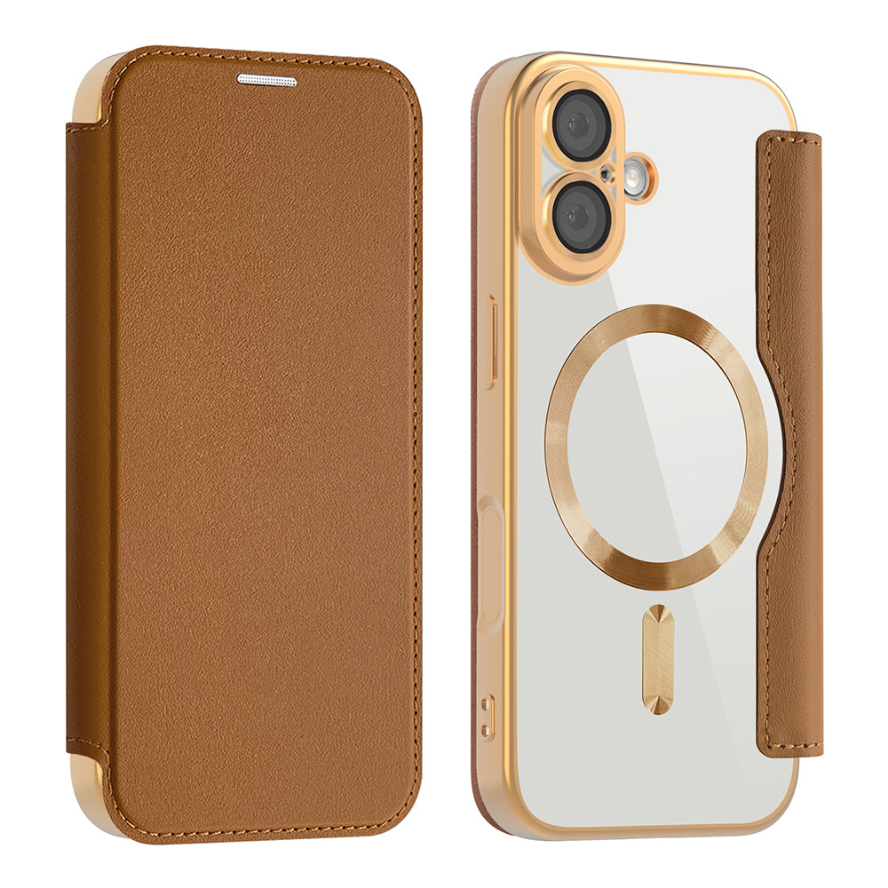 Custodia MagSafe per Apple iPhone 17, Techsuit, SmartMag Book, Marrone