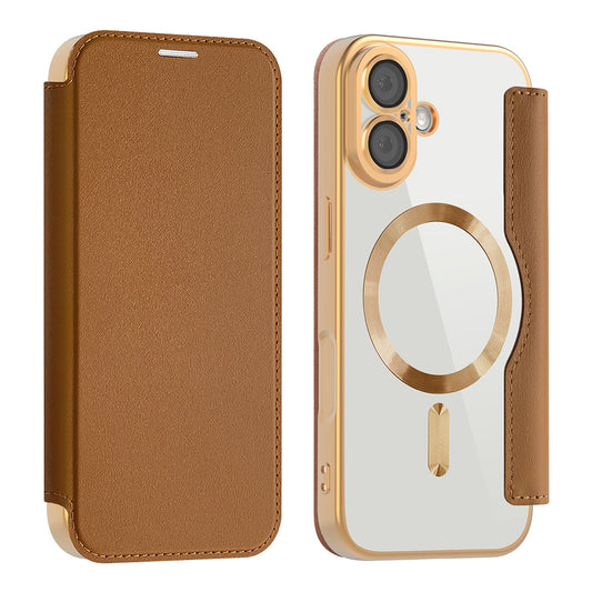 Custodia MagSafe per Apple iPhone 17, Techsuit, SmartMag Book, Marrone