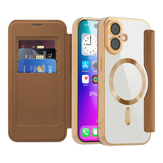 Custodia MagSafe per Apple iPhone 17, Techsuit, SmartMag Book, Marrone