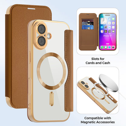 Custodia MagSafe per Apple iPhone 17, Techsuit, SmartMag Book, Marrone