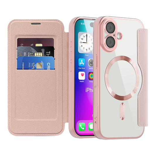 Custodia MagSafe per Apple iPhone 17, Techsuit, SmartMag Book, Rosa
