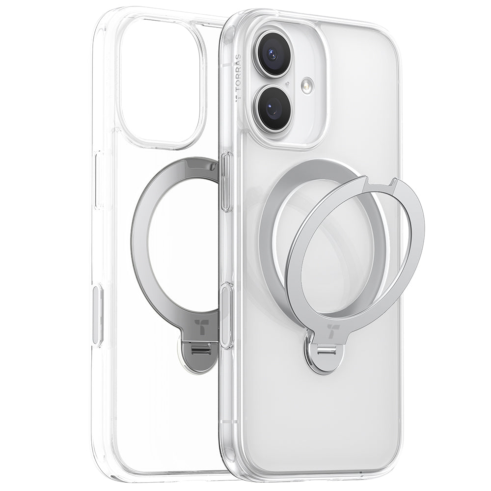 Custodia MagSafe per Apple iPhone 17, Torras, Ostand Spin, Trasparente