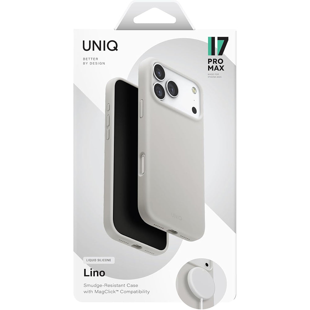 Custodia MagSafe per Apple iPhone 17, UNIQ, Lino MagClick, Grigio