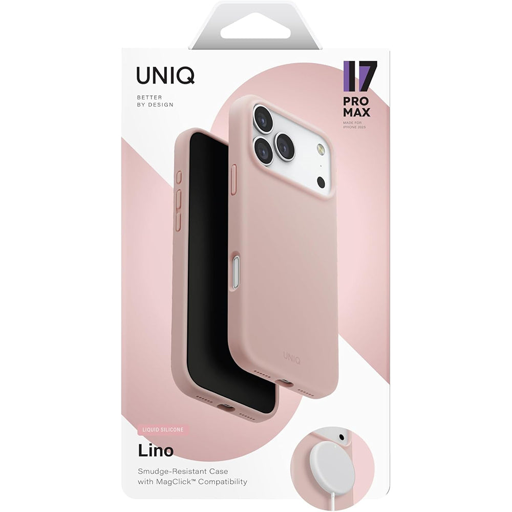 Custodia MagSafe per Apple iPhone 17, UNIQ, Lino MagClick, Rosa