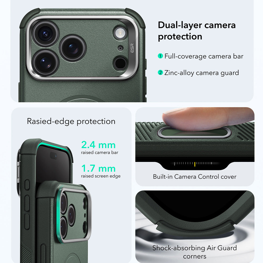 Custodia MagSafe per Apple iPhone 18 Pro / 17 Pro, ESR, Cyber Armor Kickstand, Verde