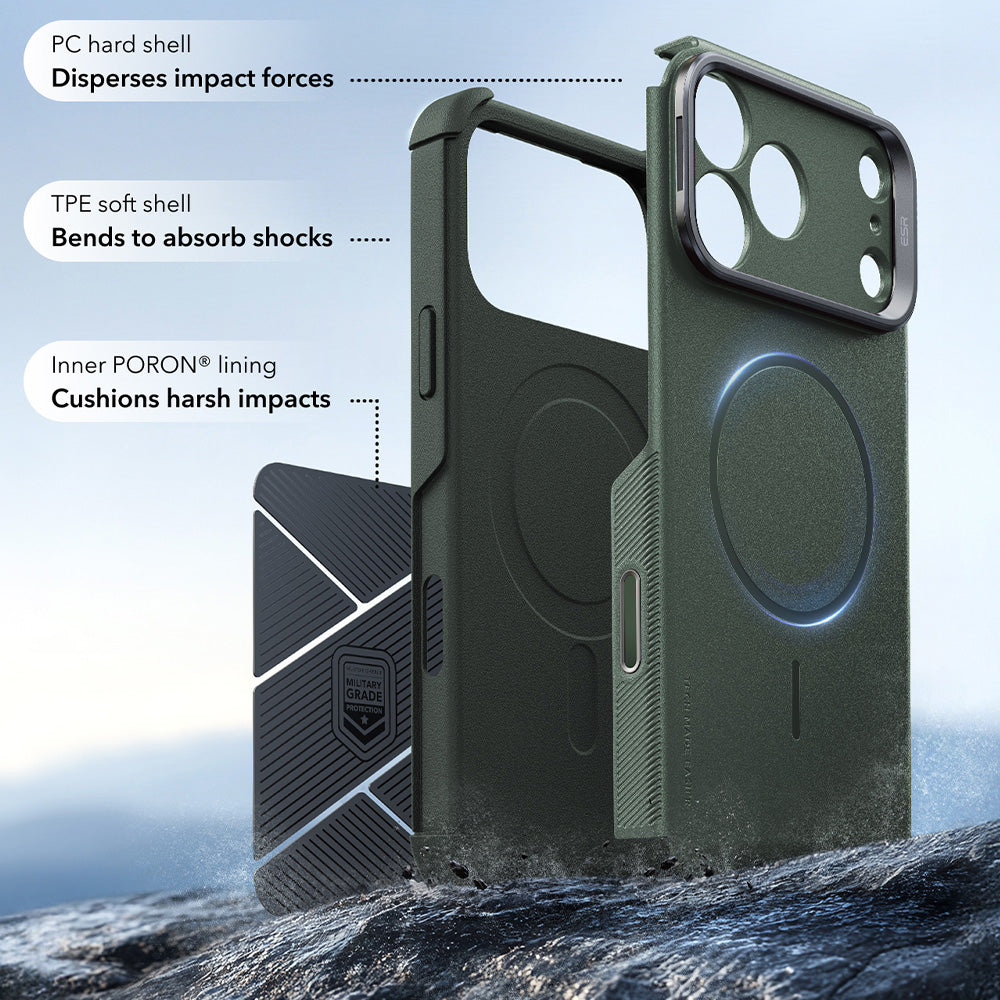 Custodia MagSafe per Apple iPhone 18 Pro / 17 Pro, ESR, Cyber Armor Kickstand, Verde