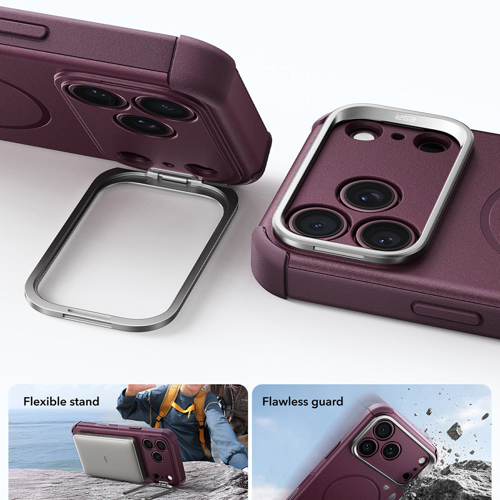 Custodia MagSafe per Apple iPhone 18 Pro / 17 Pro, ESR, Cyber Armor Kickstand, Vinaccia Scuro Satinata