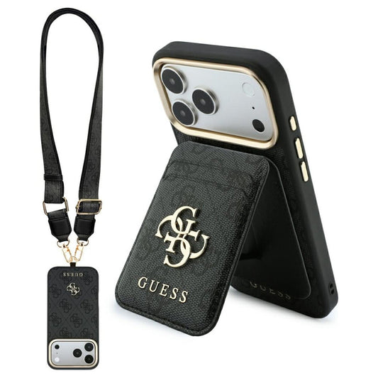 Custodia MagSafe per Apple iPhone 18 Pro / 17 Pro, Guess, 4G Cardslot & Big Strap, nera