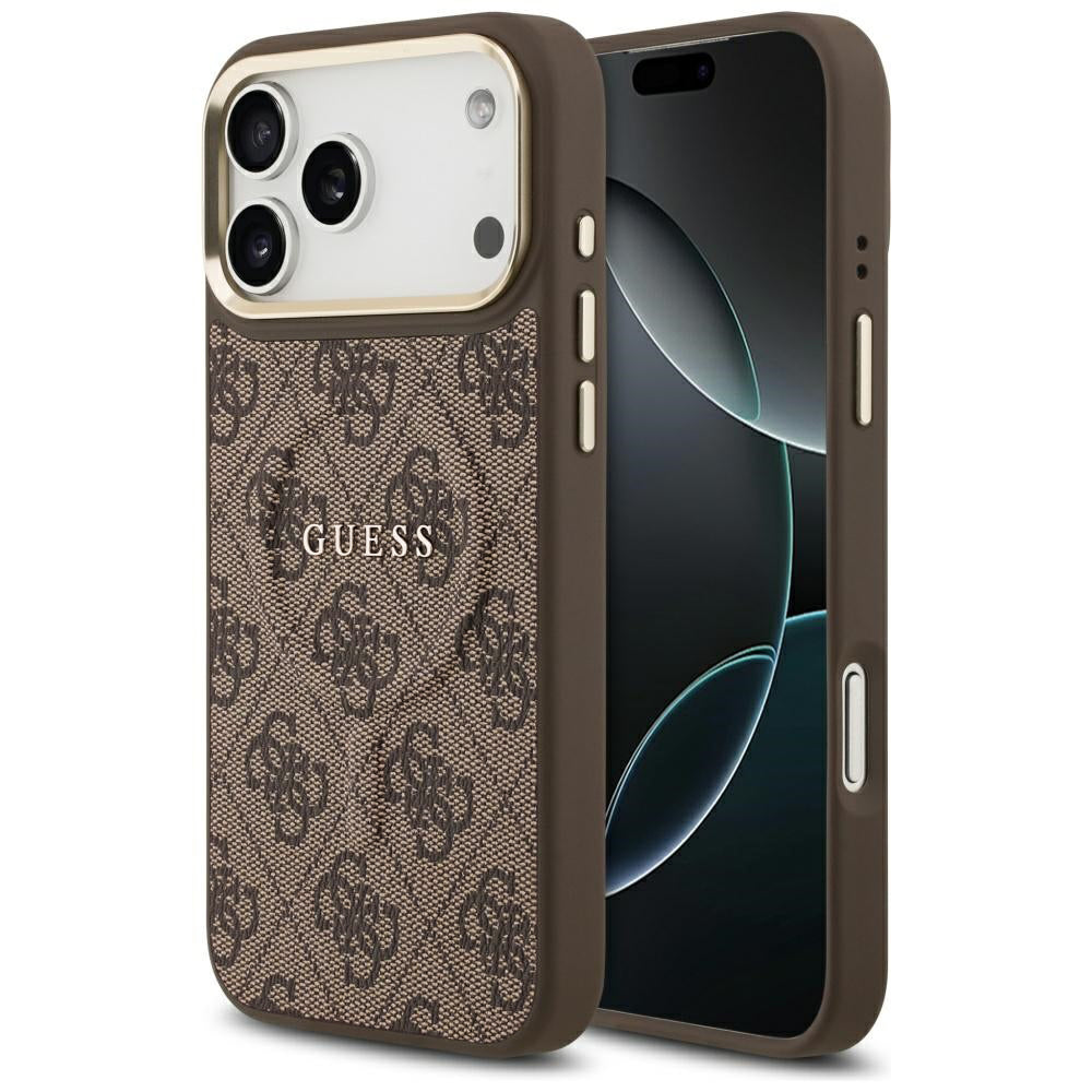 Custodia MagSafe per Apple iPhone 18 Pro / 17 Pro, Guess, 4G Embossed Ring Classic Logo, Marrone