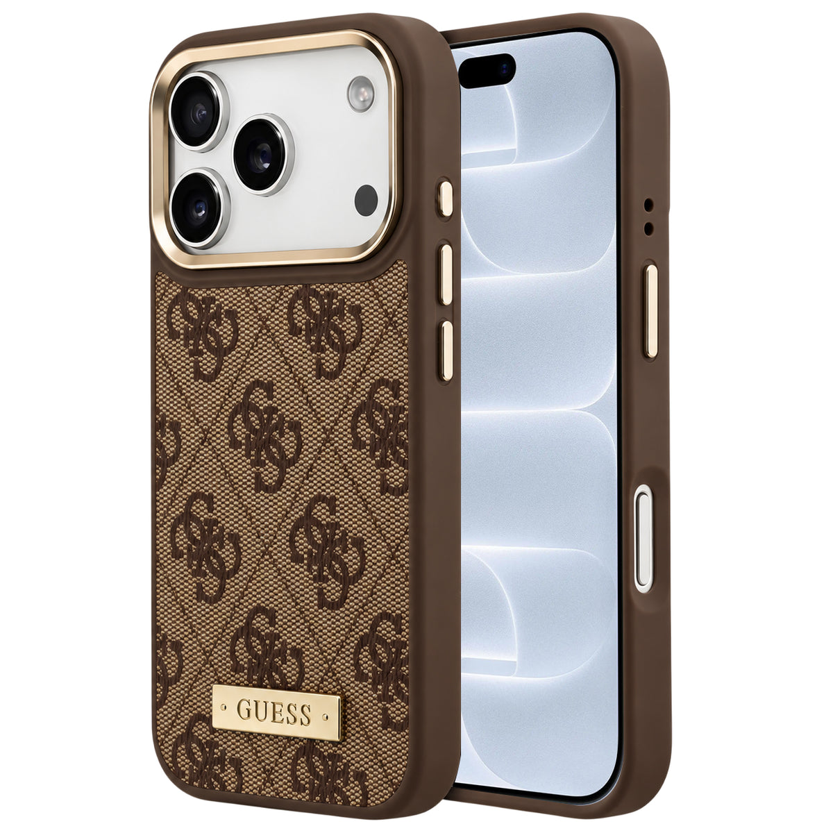 Custodia MagSafe per Apple iPhone 18 Pro / 17 Pro, Guess, 4G Logo Plate, Marrone