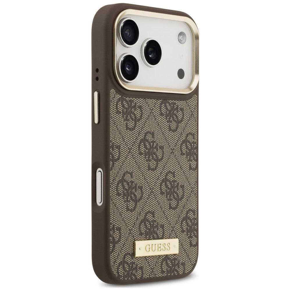 Custodia MagSafe per Apple iPhone 18 Pro / 17 Pro, Guess, 4G Logo Plate, Marrone