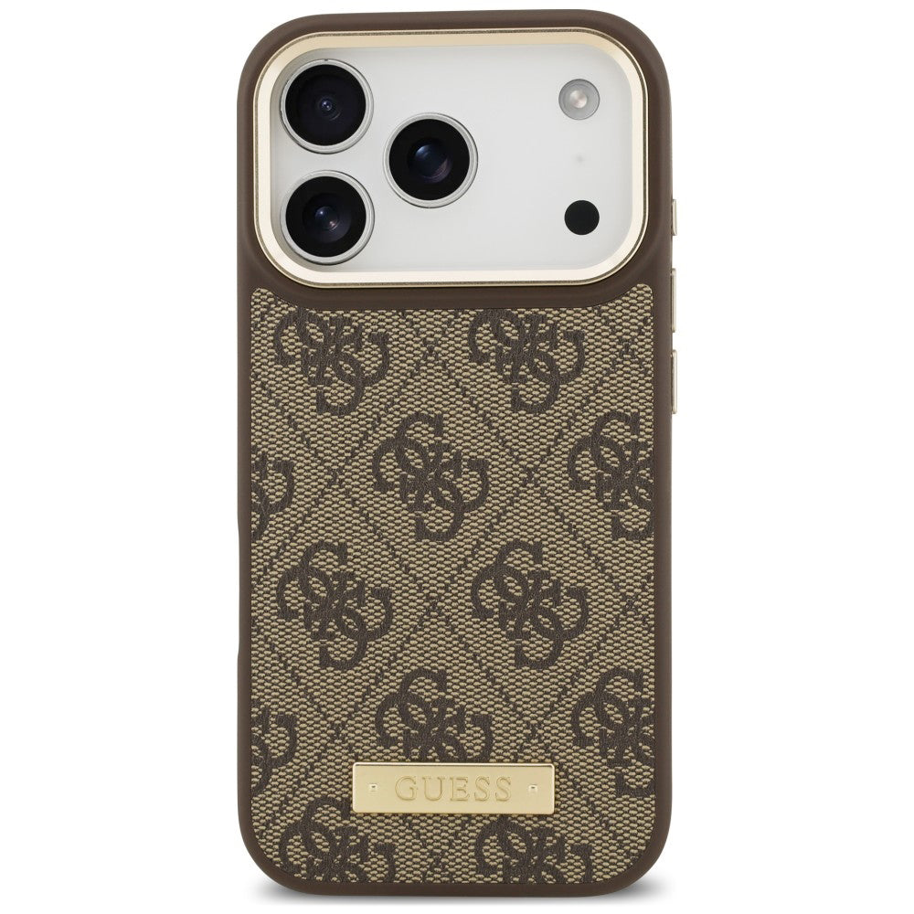 Custodia MagSafe per Apple iPhone 18 Pro / 17 Pro, Guess, 4G Logo Plate, Marrone