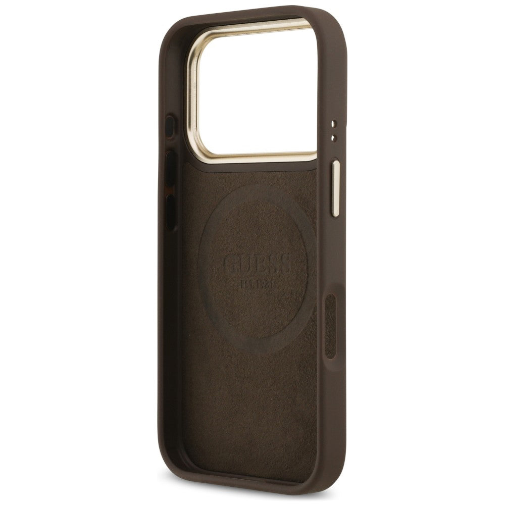Custodia MagSafe per Apple iPhone 18 Pro / 17 Pro, Guess, 4G Logo Plate, Marrone