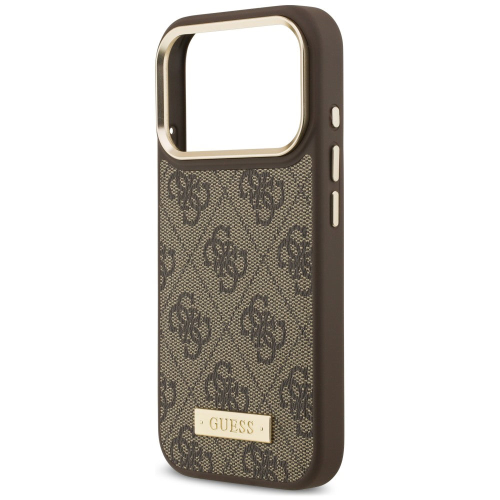 Custodia MagSafe per Apple iPhone 18 Pro / 17 Pro, Guess, 4G Logo Plate, Marrone