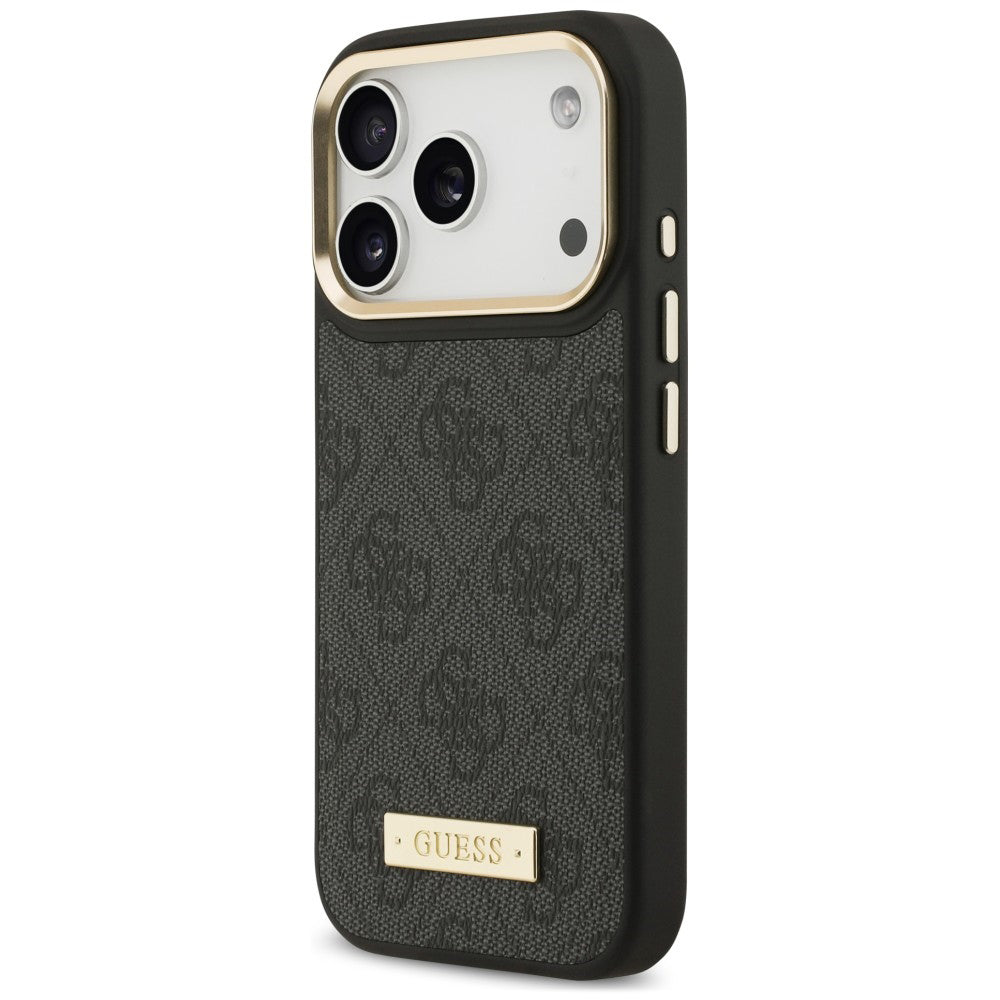Custodia MagSafe per Apple iPhone 18 Pro / 17 Pro, Guess, 4G Logo Plate, nera
