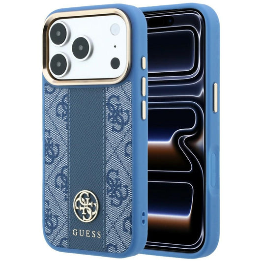 Custodia MagSafe per Apple iPhone 18 Pro / 17 Pro, Guess, 4G Stripe Round Classic Logo, Blu