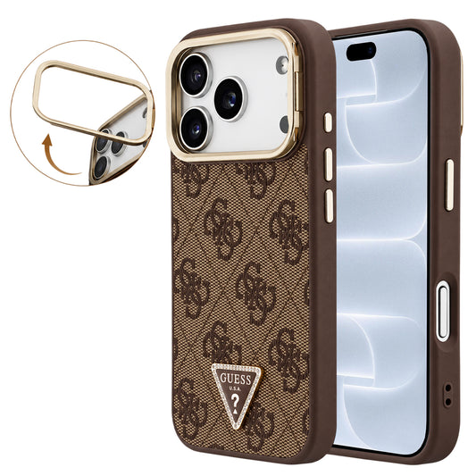 Custodia MagSafe per Apple iPhone 18 Pro / 17 Pro, Guess, 4G Triangle Logo & Stand Camera, Marrone