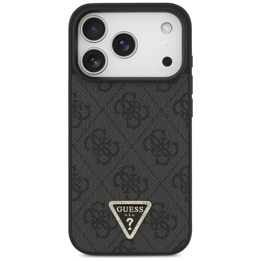 Custodia MagSafe per Apple iPhone 18 Pro / 17 Pro, Guess, 4G Triangle Strass, Nera