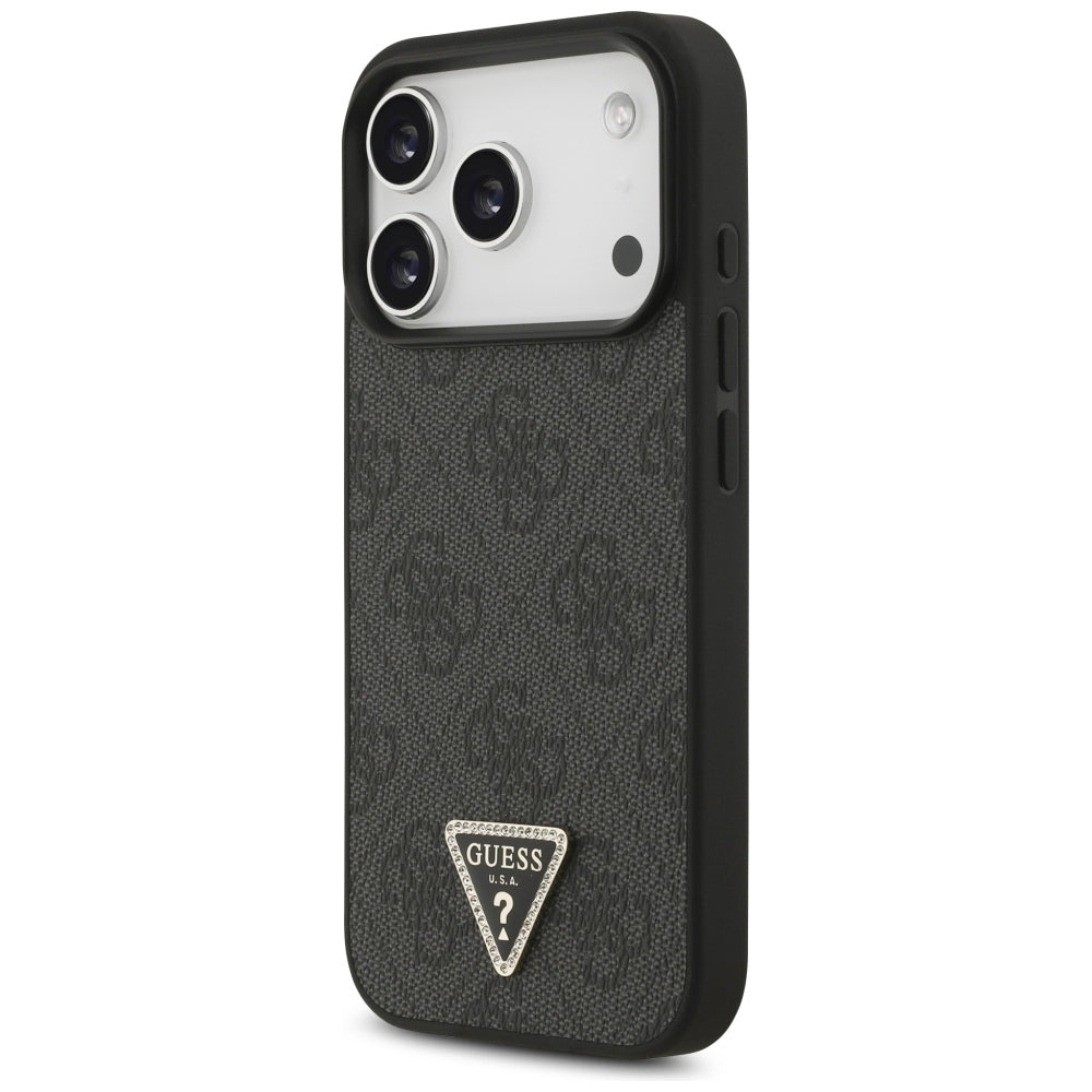 Custodia MagSafe per Apple iPhone 18 Pro / 17 Pro, Guess, 4G Triangle Strass, Nera