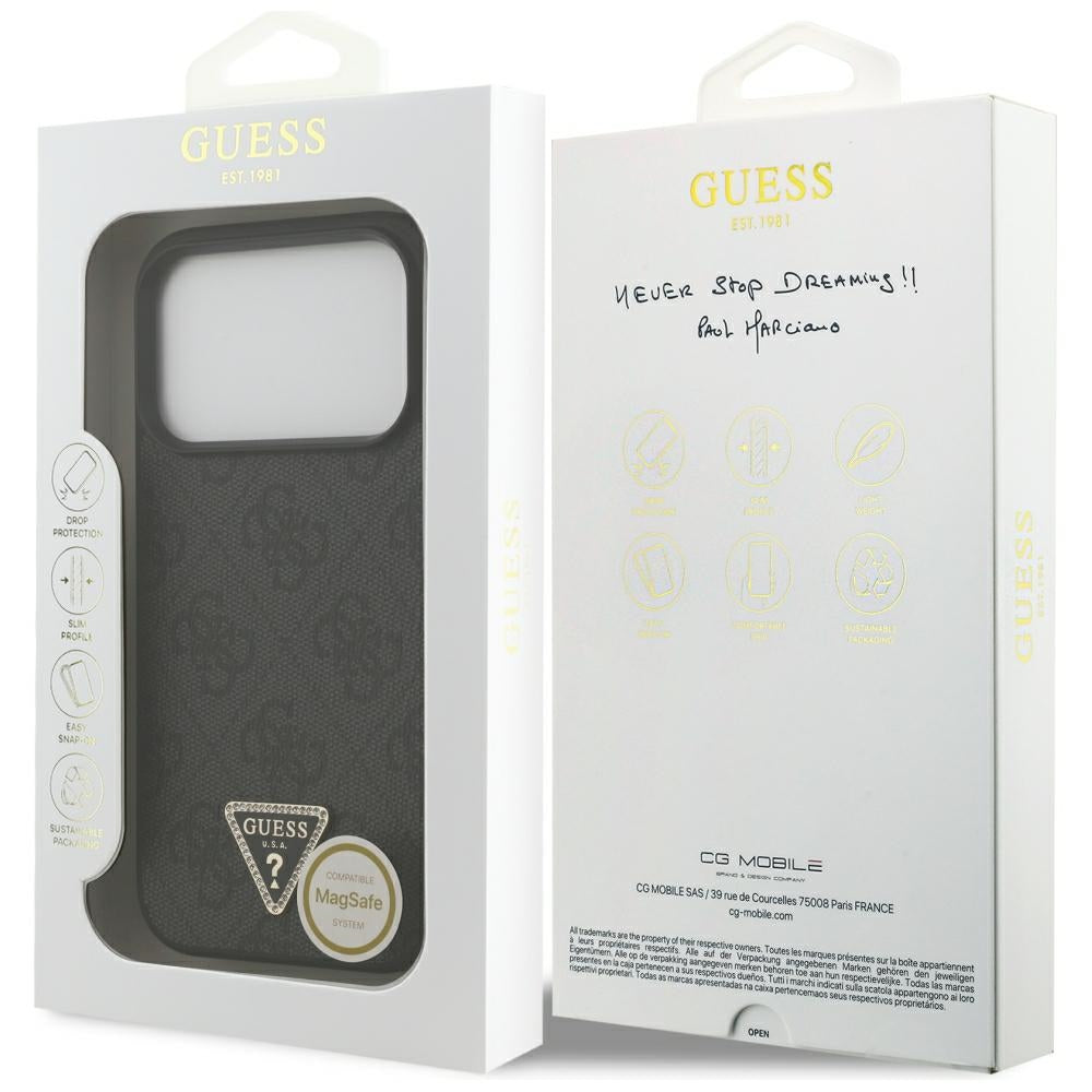 Custodia MagSafe per Apple iPhone 18 Pro / 17 Pro, Guess, 4G Triangle Strass, Nera