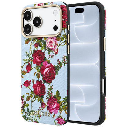 Custodia MagSafe per Apple iPhone 18 Pro / 17 Pro, Guess, Blossom Roses Print, blu fiorito