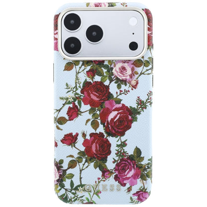 Custodia MagSafe per Apple iPhone 18 Pro / 17 Pro, Guess, Blossom Roses Print, blu fiorito