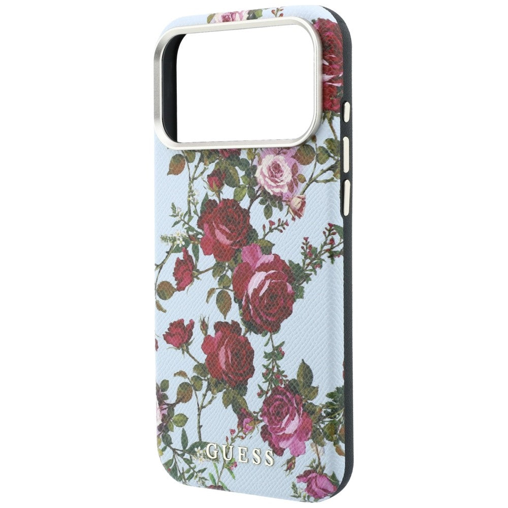 Custodia MagSafe per Apple iPhone 18 Pro / 17 Pro, Guess, Blossom Roses Print, blu fiorito