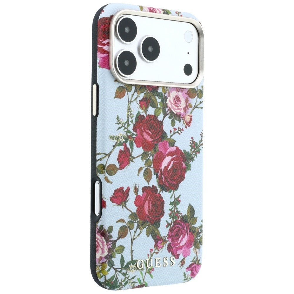 Custodia MagSafe per Apple iPhone 18 Pro / 17 Pro, Guess, Blossom Roses Print, blu fiorito
