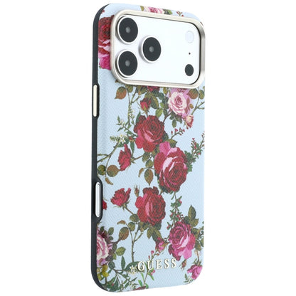 Custodia MagSafe per Apple iPhone 18 Pro / 17 Pro, Guess, Blossom Roses Print, blu fiorito