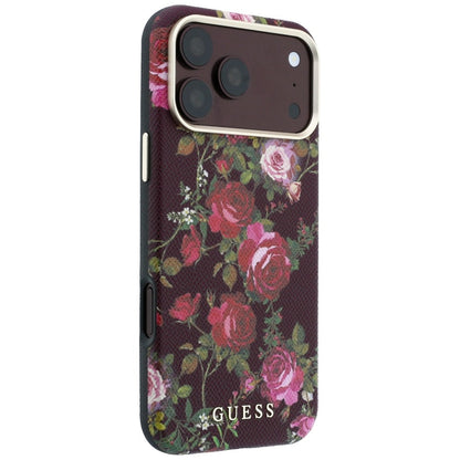 Custodia MagSafe per Apple iPhone 18 Pro / 17 Pro, Guess, Blossom Roses Print, bordeaux