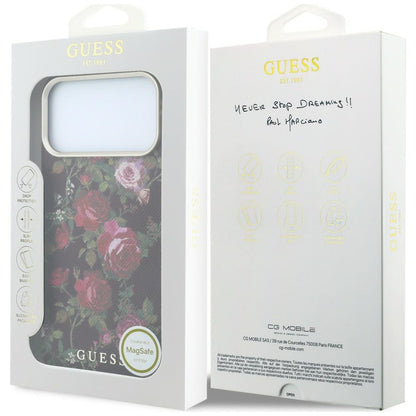 Custodia MagSafe per Apple iPhone 18 Pro / 17 Pro, Guess, Blossom Roses Print, bordeaux