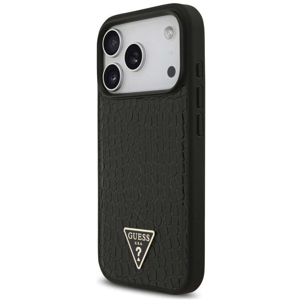Custodia MagSafe per Apple iPhone 18 Pro / 17 Pro, Guess, Croco Triangle Logo, nera