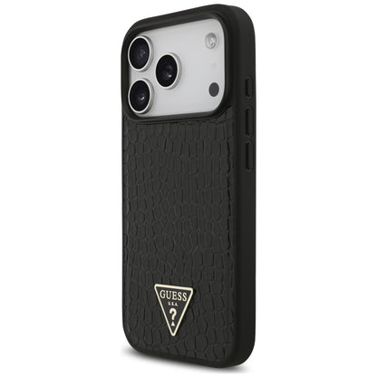 Custodia MagSafe per Apple iPhone 18 Pro / 17 Pro, Guess, Croco Triangle Logo, nera