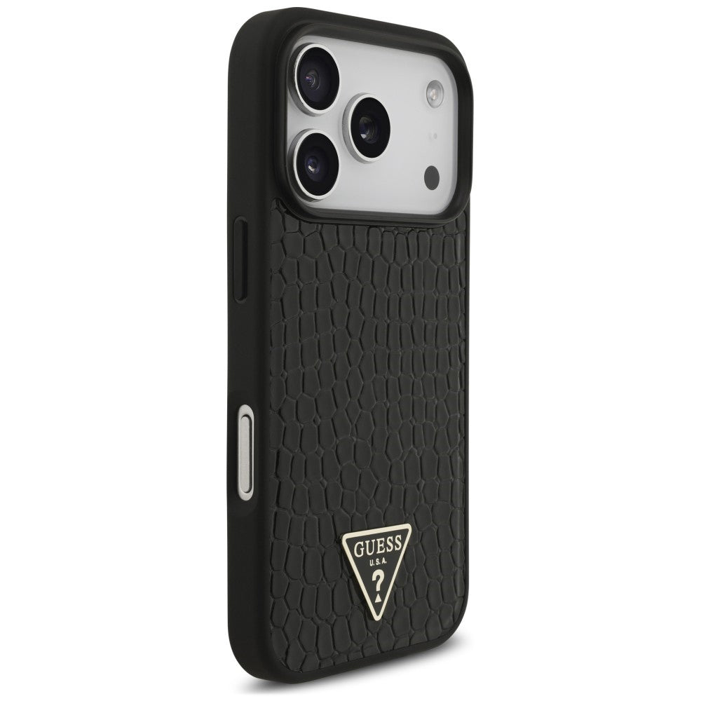 Custodia MagSafe per Apple iPhone 18 Pro / 17 Pro, Guess, Croco Triangle Logo, nera