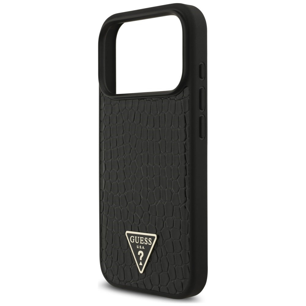 Custodia MagSafe per Apple iPhone 18 Pro / 17 Pro, Guess, Croco Triangle Logo, nera