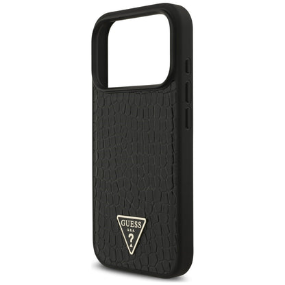 Custodia MagSafe per Apple iPhone 18 Pro / 17 Pro, Guess, Croco Triangle Logo, nera