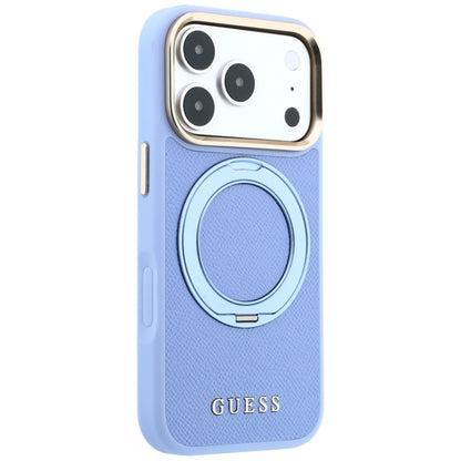 Custodia MagSafe per Apple iPhone 18 Pro / 17 Pro, Guess, Grained Ring Stand 360 Classic, bluette