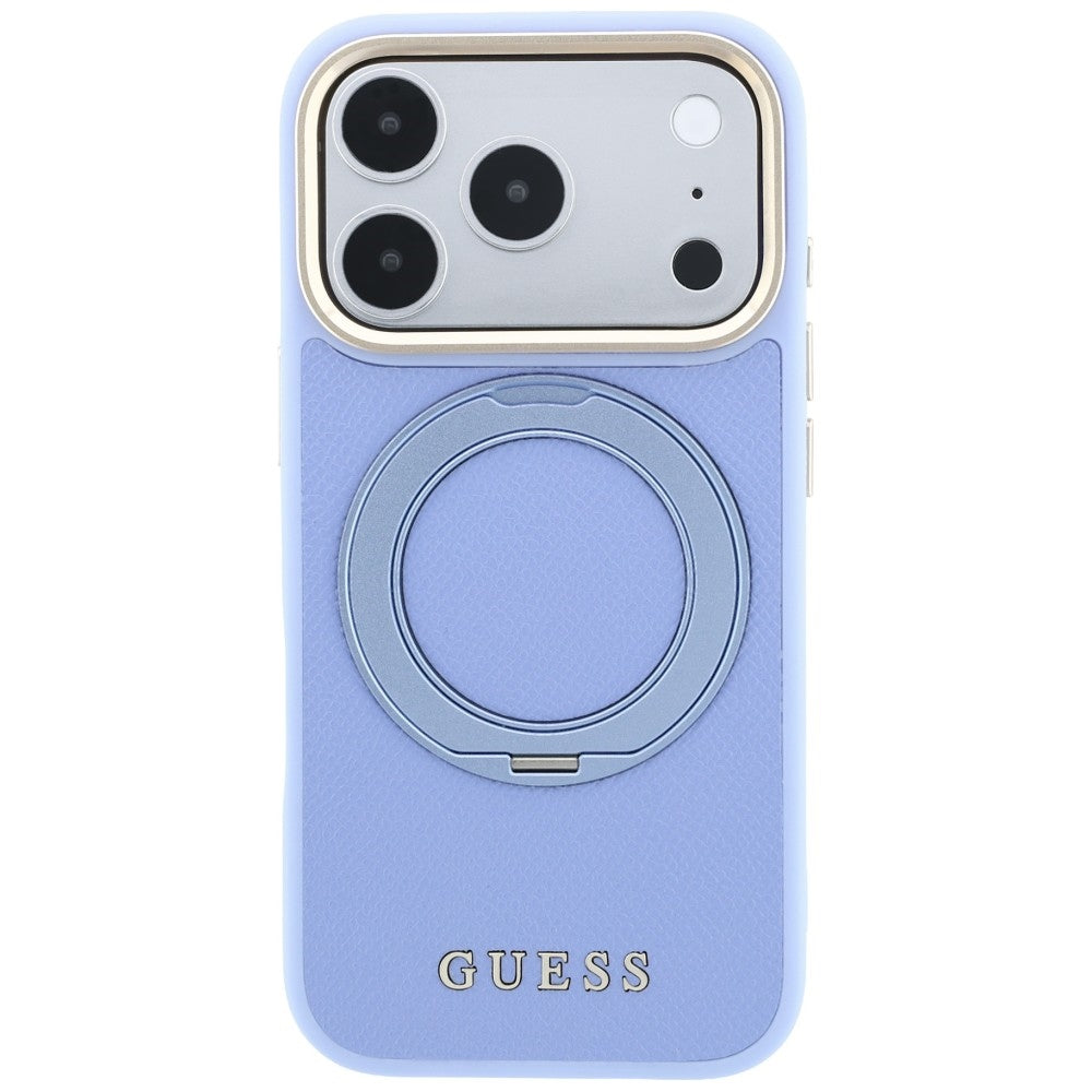 Custodia MagSafe per Apple iPhone 18 Pro / 17 Pro, Guess, Grained Ring Stand 360 Classic, bluette