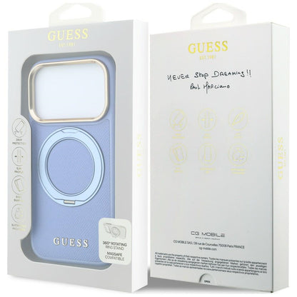 Custodia MagSafe per Apple iPhone 18 Pro / 17 Pro, Guess, Grained Ring Stand 360 Classic, bluette