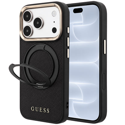 Custodia MagSafe per Apple iPhone 18 Pro / 17 Pro, Guess, Grained Ring Stand 360 Classic, nera