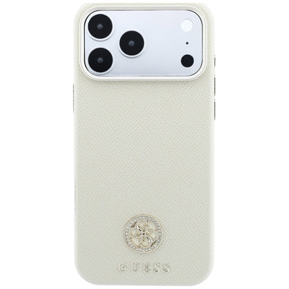Custodia MagSafe per Apple iPhone 18 Pro / 17 Pro, Guess, Logo Strass Rotondo Grana, Beige