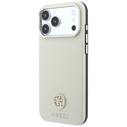 MagSafe Case for Apple iPhone 18 Pro / 17 Pro, Guess, Grained Round Strass Logo, Beige