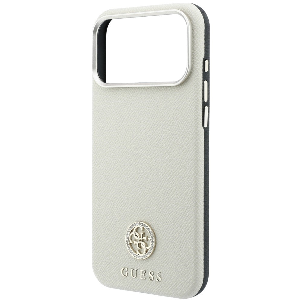 Custodia MagSafe per Apple iPhone 18 Pro / 17 Pro, Guess, Logo Strass Rotondo Grana, Beige
