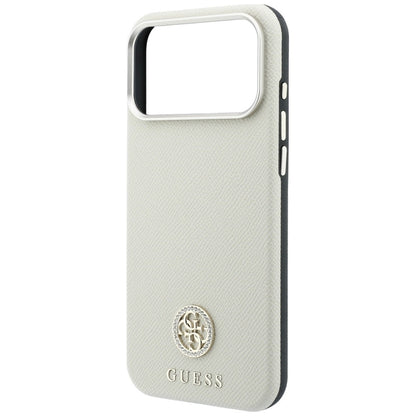 Custodia MagSafe per Apple iPhone 18 Pro / 17 Pro, Guess, Logo Strass Rotondo Grana, Beige
